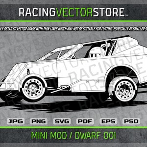 Imagem de clipart vetorial altamente detalhada de mini carro de corrida anão modificado para pista de terra em .svg .ai .eps .pdf .png .jpg .psd