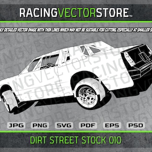 Dirt track street stock race car highly detailed vector image in .svg .eps .pdf .png .jpg .psd & affinity