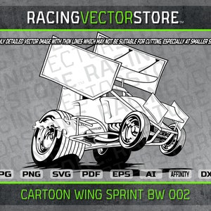 Cartoon dirt winged sprint race car highly detailed vector clip art image in .svg .ai .pdf .eps .png .jpg .dxf .affinity