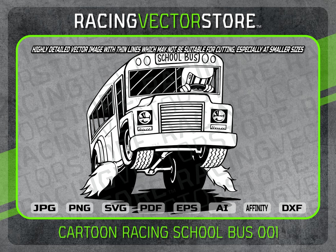 Cartoon Racing School Bus Highly Detailed Vector Clipart Image in .svg ...