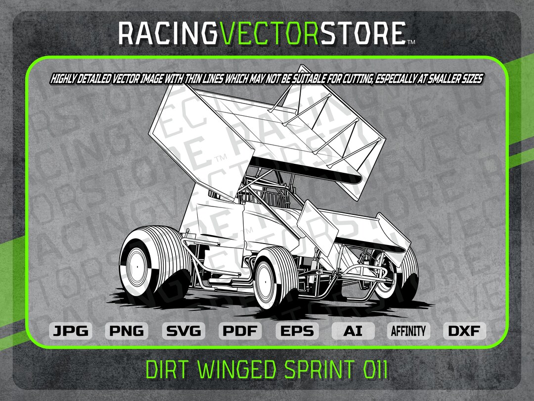 Dirt Winged Sprint Race Car Highly Detailed Vector Image in .svg .eps ...