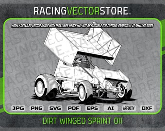 Dirt winged sprint race car highly detailed vector image in .svg .eps .pdf .png .jpg .ai .dxf .affinity