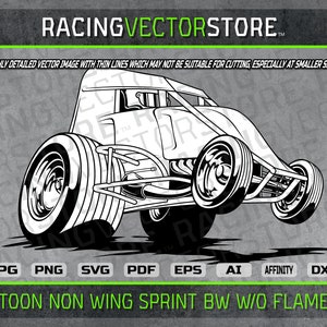 Cartoon dirt non winged sprint race car highly detailed vector image in .svg .ai .pdf .eps .png .jpg .dxf .affinity