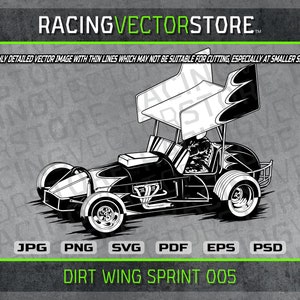 Dirttrack gevleugelde sprintauto vintage racewagen uit de jaren 60 zeer gedetailleerde afbeelding in .svg .ai .eps .pdf .png .jpg .psd