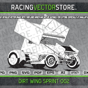 Winged dirt sprint race car detailed vector image in .svg .ai .eps .pdf .png .jpg .dxf .affinity