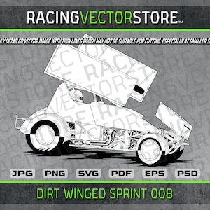 Dirt track winged sprint car race car highly detailed vector image in .svg .eps .pdf .png .jpg .psd