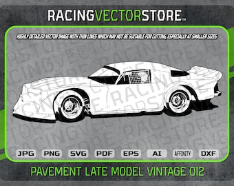 Pavement late model vintage 1980's race car highly detailed image in .svg .ai .eps .pdf .png .jpg .dxf .affinity