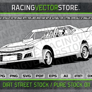 Dirt street stock pure stock race car highly detailed image in .svg .ai .eps .pdf .png .jpg .dxf .affinity