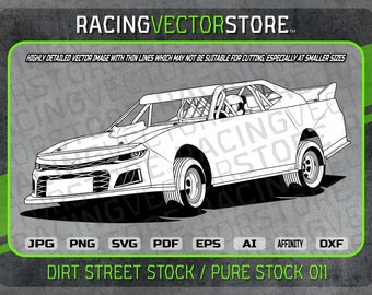 Dirt street stock pure stock race car highly detailed image in .svg .ai .eps .pdf .png .jpg .dxf .affinity
