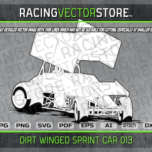 Dirt winged sprint race car vintage highly detailed vector image in .svg .eps .pdf .png .jpg .ai .dxf .affinity
