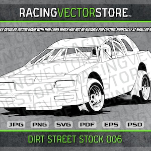 Dirt track street stock race car highly detailed vector image in .svg .eps .pdf .png .jpg .psd & Affinity
