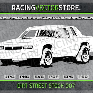 Dirt track street stock race car highly detailed vector image in .svg .eps .pdf .png .jpg .psd & affinity