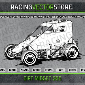 Dirt midget race car highly detailed vector image in .svg .eps .pdf .png .jpg .ai .dxf .affinity