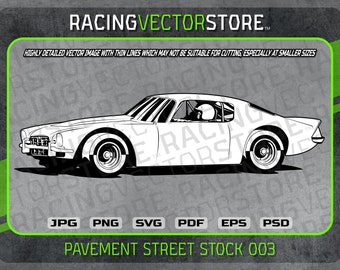 Pavement late model street stock vintage 1970's race car highly detailed image in .svg .ai .eps .pdf .png .jpg .psd