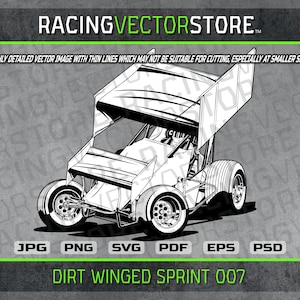 Dirttrack gevleugelde sprintwagen racewagen zeer gedetailleerde vectorafbeelding in .svg .eps .pdf .png .jpg .psd