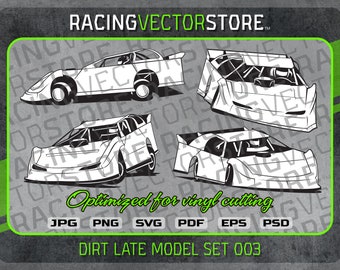 Late model dirt race car vector clipart image cuttable in .svg. eps. .pdf .jpg, png, psd, affinity