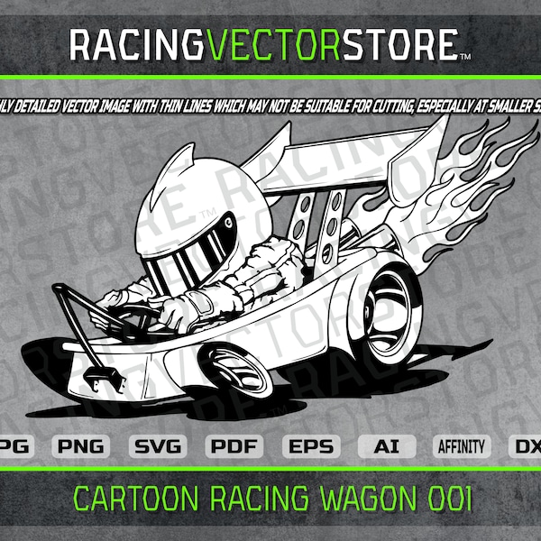 Cartoon racing wagon highly detailed vector image in .svg .ai .pdf .eps .png .jpg .dxf .affinity