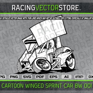 Cartoon dirt winged sprint race car highly detailed vector image in .svg .ai .pdf .eps .png .jpg .dxf .affinity