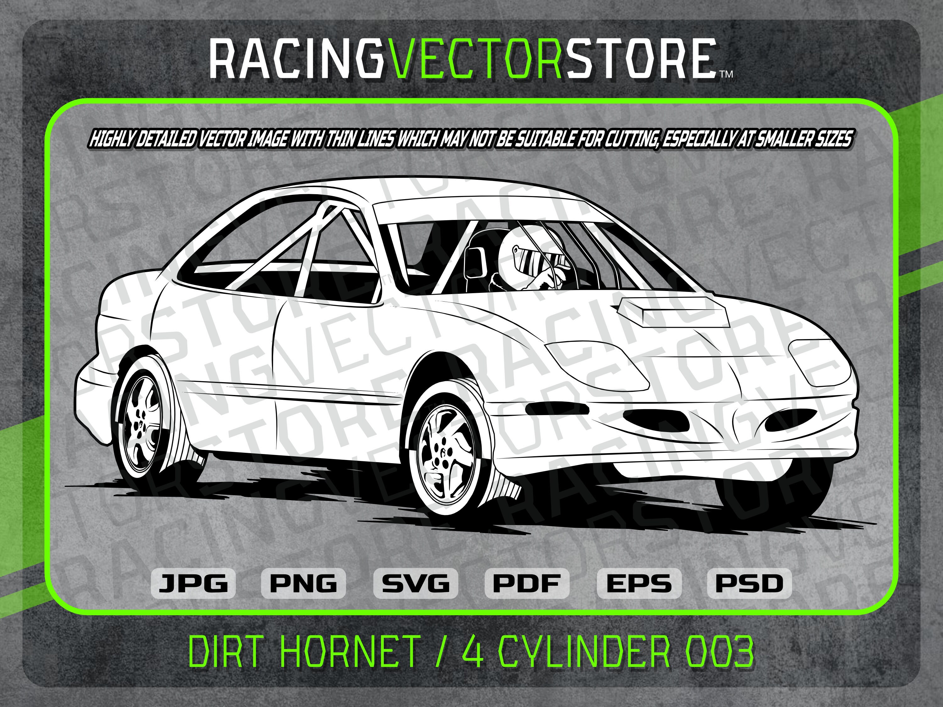 Dirt 4 Cylinder Race Car Highly Detailed Image in .svg .ai .eps