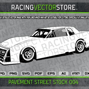 Pavement street stock race car highly detailed vector clipart image in .svg .ai .eps .pdf .png .jpg .dxf .affinity
