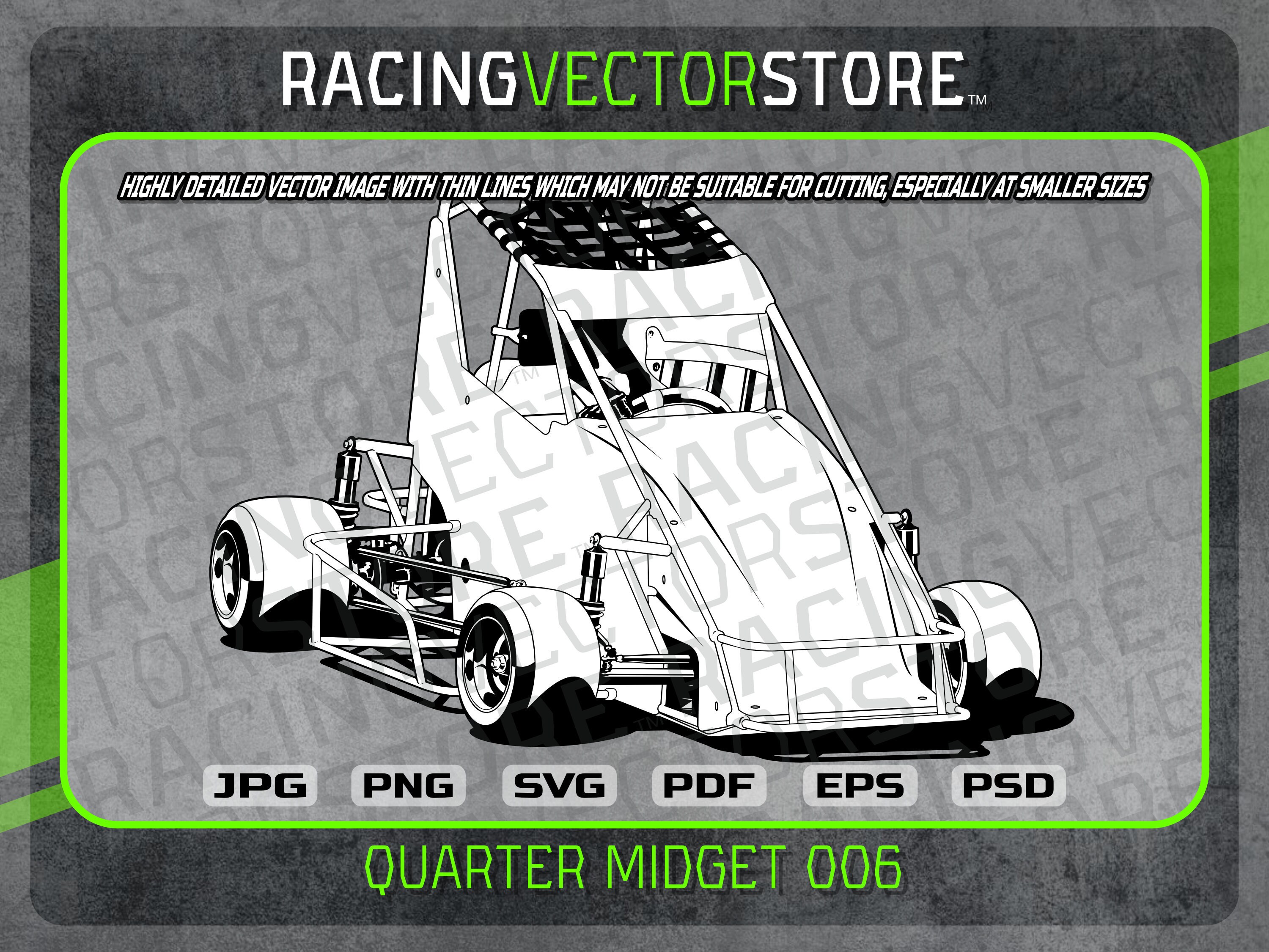 Quarter Midget Race Car Highly Detailed Vector Clipart Image in