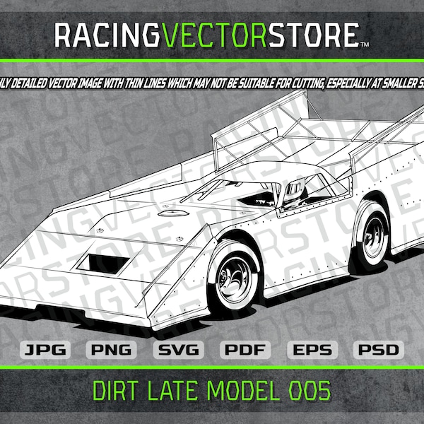 Dirt late model vintage wedge race car highly detailed image in .svg .ai .eps .pdf .png .jpg .psd