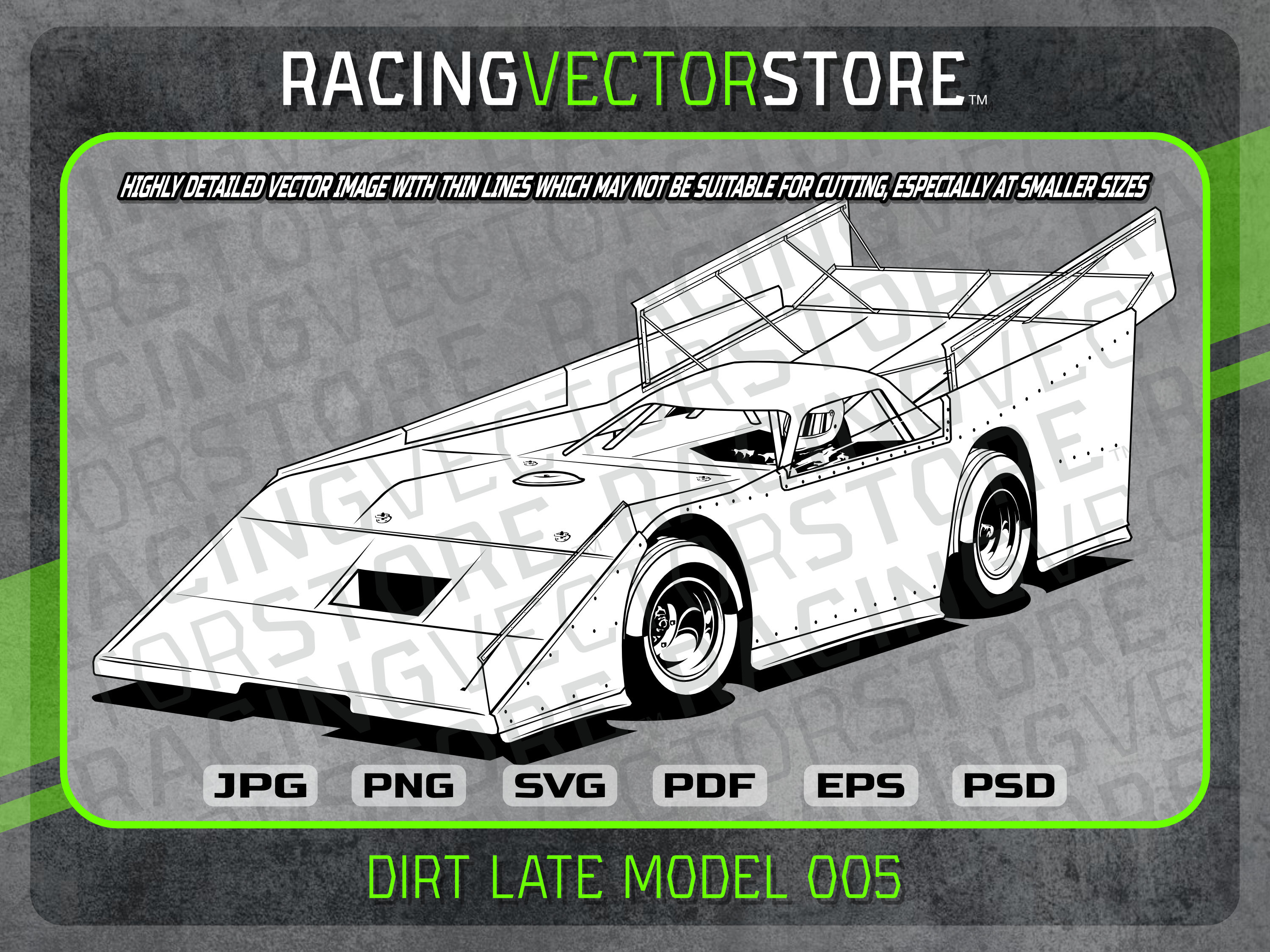 Dirt Late Model Vintage Wedge Race Car Highly Detailed Image in .svg
