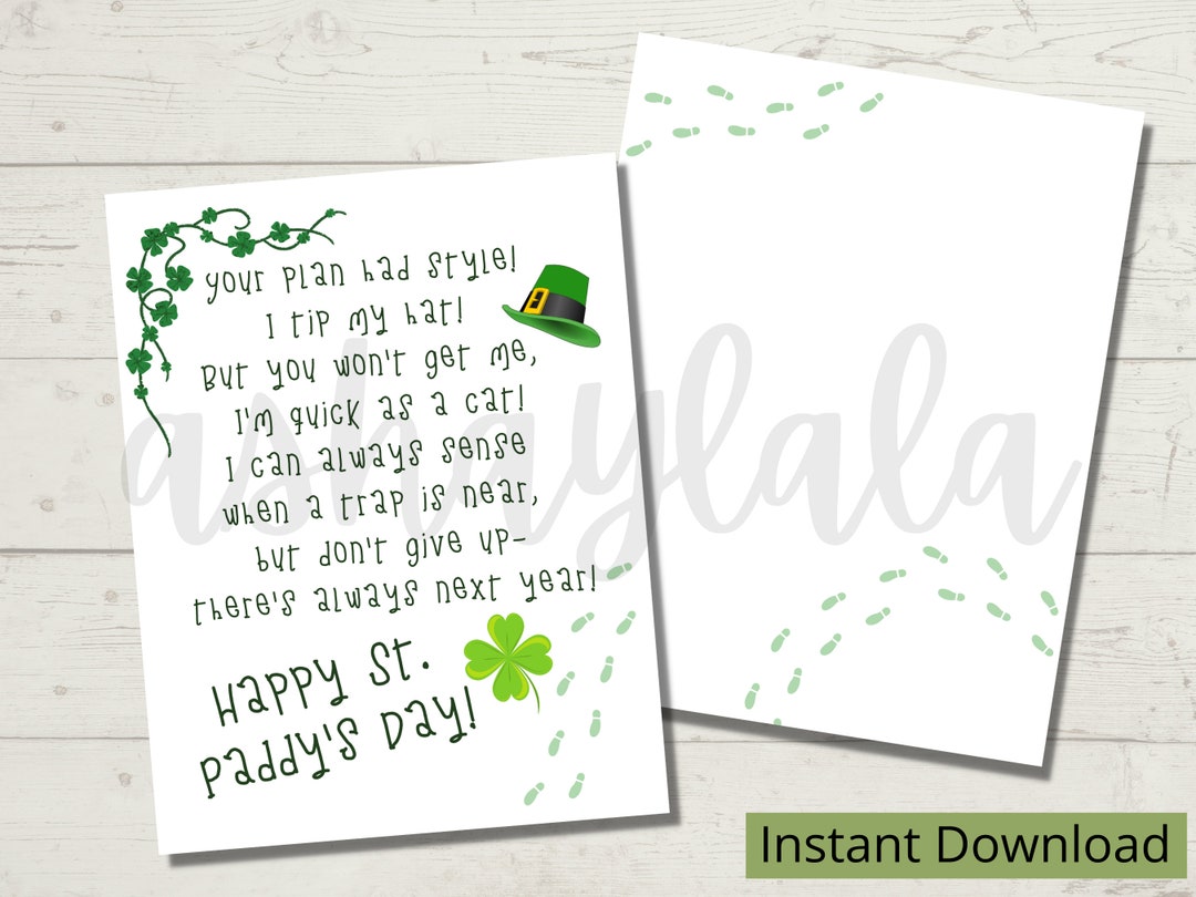 Simple Printable Leprechaun Letter, St. Patrick's Day Note, Optional ...