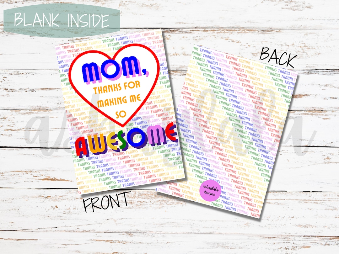 Thank You Mom Printable 5x7 Folded Card, Instant Digital Download - Etsy