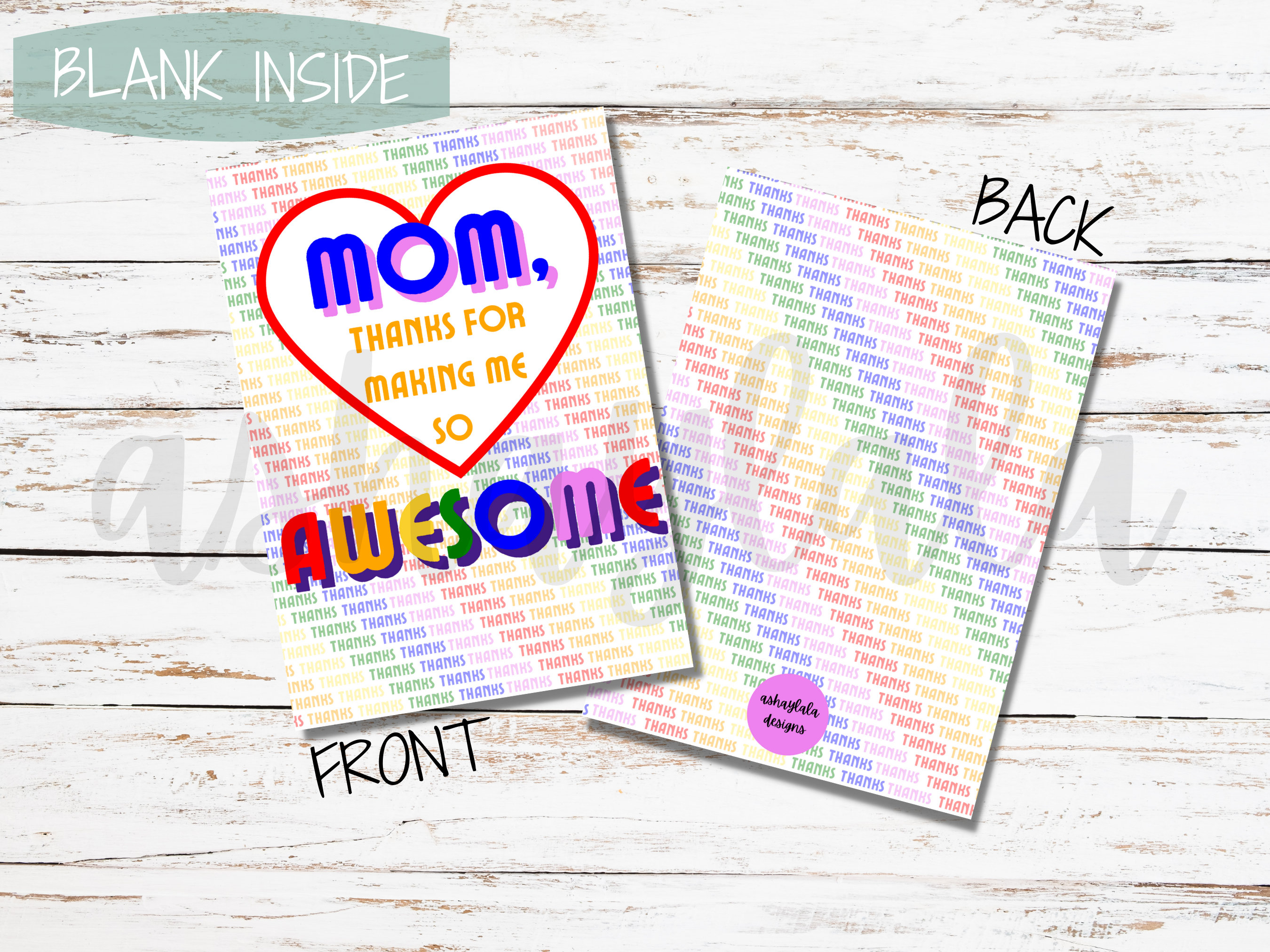 Thank You Mom Printable 5x7 Folded Card Instant Digital - Etsy