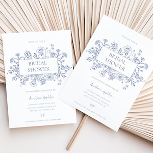 EMY Blue Botanical Flower Bridal Shower Invitation Template | Blue Floral Bridal Brunch Invitation | Printable & Editable | Digital Download