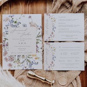 MILLIA Wildflower Wedding Invitation Suite Template | Editable Boho Wedding Invitations | Floral Wedding Invite | Printable Wedding Invite