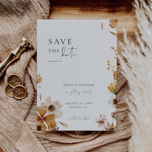 EVA Pressed Wildflower Save The Date Invitation Floral Save Our Date Invite Printable Boho Wedding Save The Date Editable Template image 1