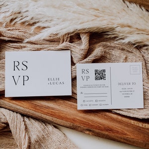 Carte postale RSVP à code QR | carte- de réponse pour mariage minimaliste | postale moderne de réponse par code QR | carte- de réponse pour mariage minimaliste | Téléchargement instantané