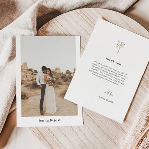 Boho Hochzeit Dankeskarte | Bearbeitbare Wildblumen Hochzeit Dankeskarten | Druckbare Dankeskarte mit Foto | Sofort Download