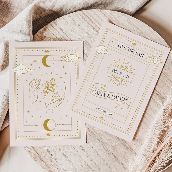 Tarot Card Save The Date Wedding Invitation Template |  Celestial Witchy Save The Date | Boho Save The Date Invite | Editable Save The Date