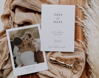 ALANA Minimalist Save The Date Template | Modern Save The Date With Photo Invitation | Editable Wedding Save The Date Template | Printable