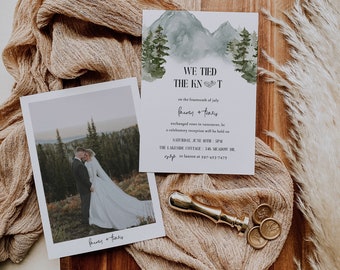 Forest Elopement Announcement Template | Wedding Reception | We Eloped Announcement | Pine Trees We Tied The Knot | Reception Invitation