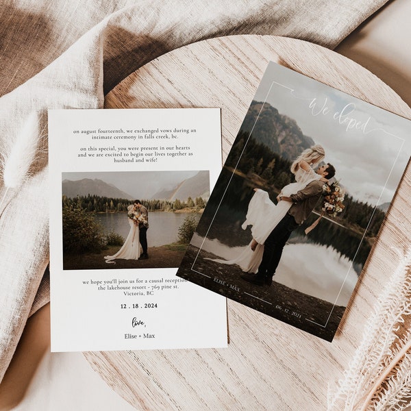 Photo Elopement Announcement Template | Wedding Announcement | We Eloped Announcement | Photo Just Married Announcement | Reception Invite