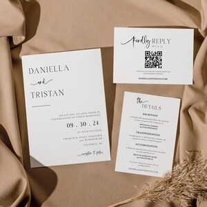 Minimalist Wedding Invitations Template Suite | Editable Simple Wedding Invitation Photo Set | Printable QR Code RSVP | Digital Download