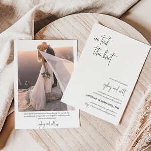 Modern Elopement Announcement Template | Minimalist We Tied Knot Card | Editable Boho Photo Elopement Card | Minimalist Wedding Announcement