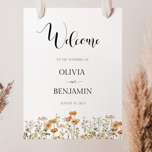 ZOE Wildblumen Hochzeit Willkommensschild Vorlage | Boho FloralEs Willkommensschild | Druckbares und editierbares Hochzeitsschild | Sofort Download