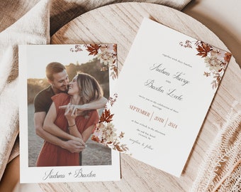 CLARA Fall Wedding Invitation Template | Rustic Fall Wedding Invitation | Boho Autumn Wedding Invite | Editable & Printable Wedding Invites
