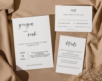 Minimalist Wedding Invitation Set Including Details and RSVP | Front and back Photo Wedding Invitations | Editable Wedding Template | Georgi