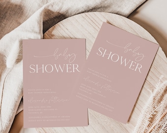 DANIELLA Dusty Pink Baby Shower Invitation Template | Boho Baby Shower Invite | Editable & Printable Pale Pink Baby Shower Invitation