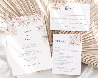 ANA  Floral Wedding Invitation Set Template | Boho Cherry Blossom Wedding Invitations | Flower Wedding Invite | Editable Wedding Invite
