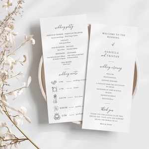 Nota de bolsa de bienvenida de boda minimalista / Orden de servicio moderno / Ceremonia de boda imprimible / Plantilla de tarjeta de programa de bricolaje / Descarga instantánea