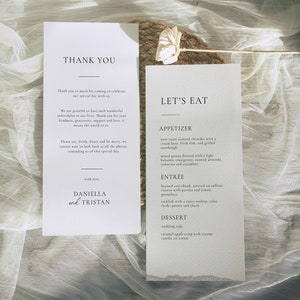 Hochzeit Menü und Danke Vorlage | Modernes Hochzeitsmenü + Dankeschön | Minimalistische Dankeschön-Notiz | Schlichtes Hochzeitsmenü | Sofort Download