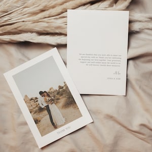 Tarjeta de agradecimiento de boda minimalista / Tarjetas de agradecimiento de boda bohemia imprimibles / Tarjeta de agradecimiento minimalista editable con foto / Descarga instantánea