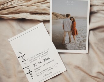 Wedding Invitation Template | Minimalist Photo Wedding Invitation | Front and Back Invitations Editable Template | Printable | Rachel